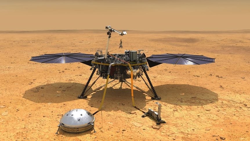Zu diesem frühen Zeitpunkt glänzte Insight noch staubfrei. (Bild: Nasa) Marslander Insight: Nasa befürchtet Ausfall der Sonde vor Missionsende