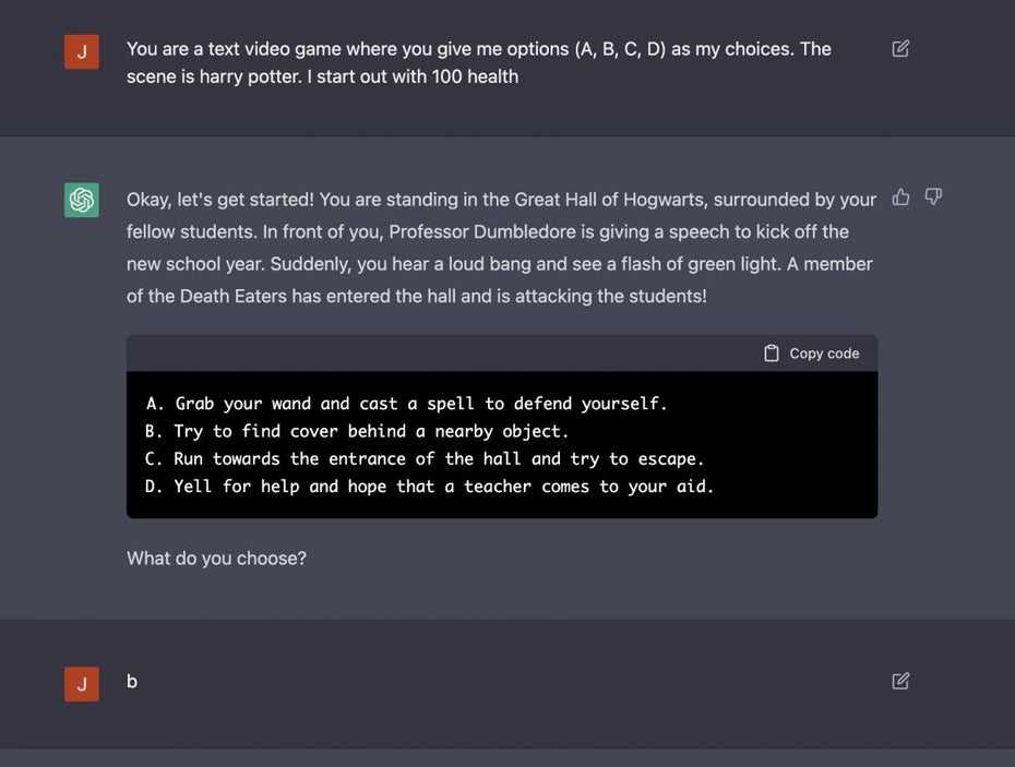 Harry Potter Textabenteuer über ChatGPT