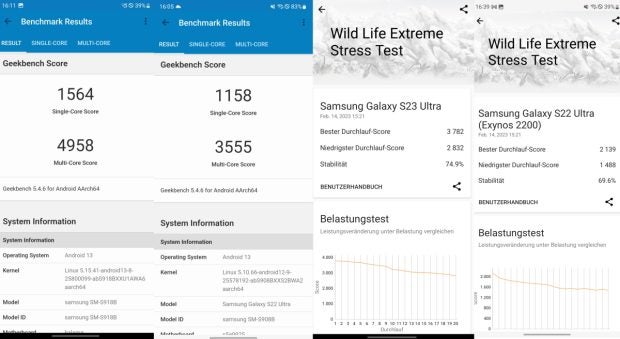 Samsung Galaxy S23 Ultra und S22 Ultra Benchmark