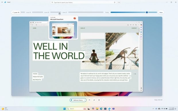 Ein Screenshot der neuen Recall-Funktion in Windows.