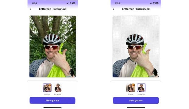 Zwei Screenshots aus der Microsofts Designer-App.
