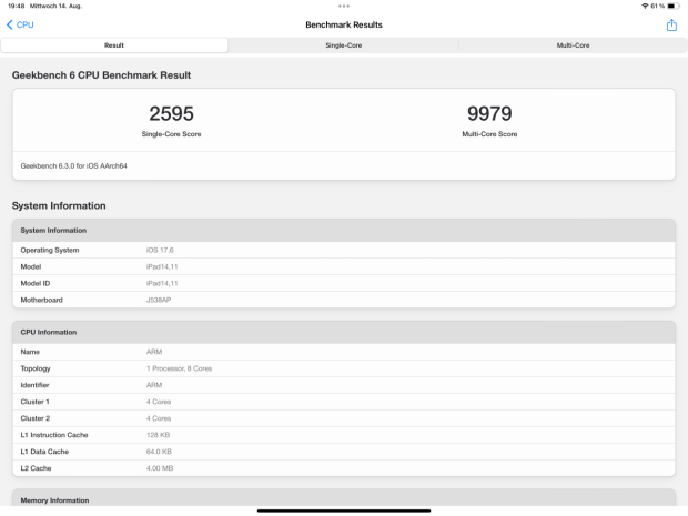 Ein Screenshot von Geekbench 6.