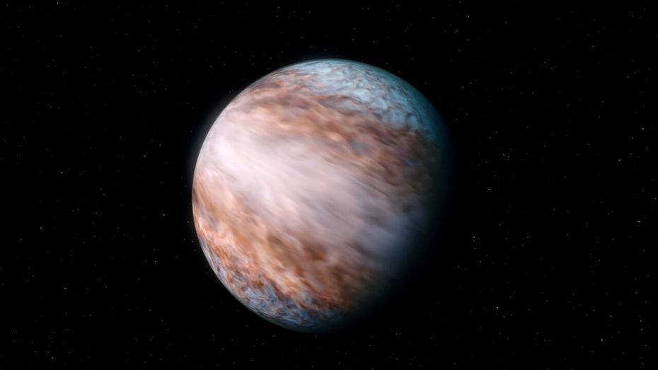 Künstlerische Darstellung der Überschallwinde auf WASP-127b. (Bild: Eso) Überschallwinde auf WASP-127b
