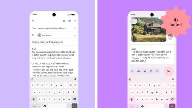 Zwei Screenshots des neuen Designs in Android 16.