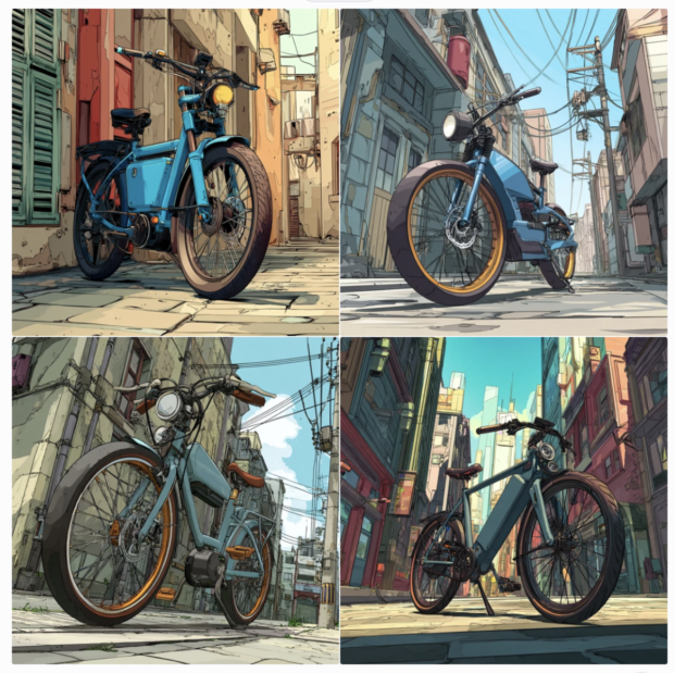Midjourney-Screenshot: vier Fahrräder