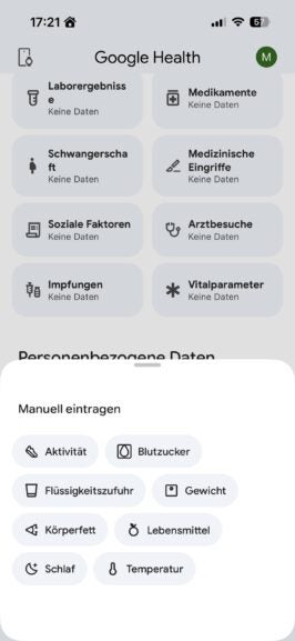 Screenshot aus der Google-Heahlt-App.