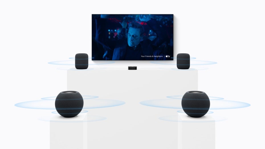 Zusammen ein Surround-System: Apple stellt Homepod Mini 2 und neues Apple TV 4K vor