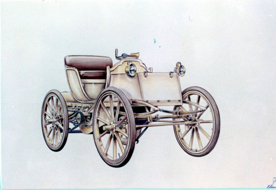 Zeichnung: Das Elektroauto Jeantaud Duc sieht immernoch stark nach motorisierter Kutsche aus
