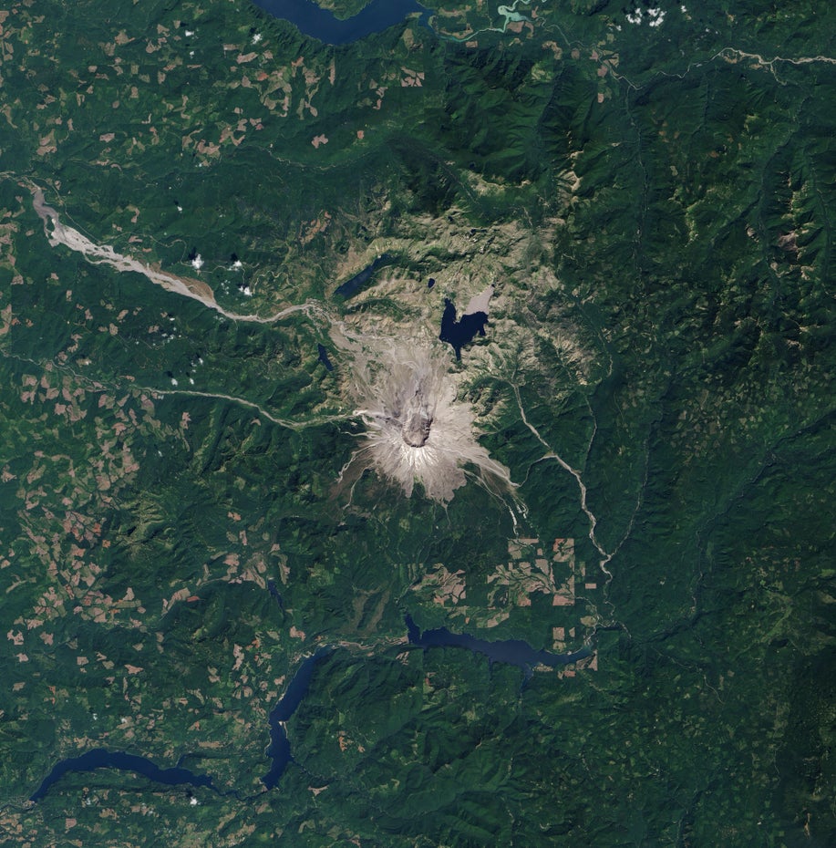 Eine Satelliten-Aufnahme zeigt den Mount St. Helens im US-Bundesstaat Washington.