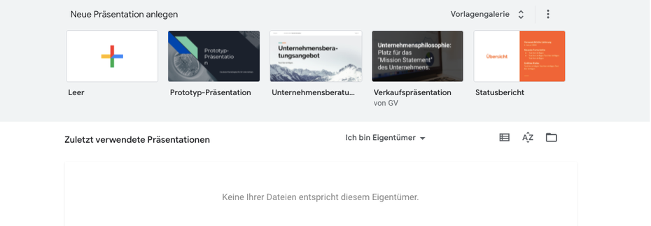 Beispiele von Templates bei Google Präsentationen.