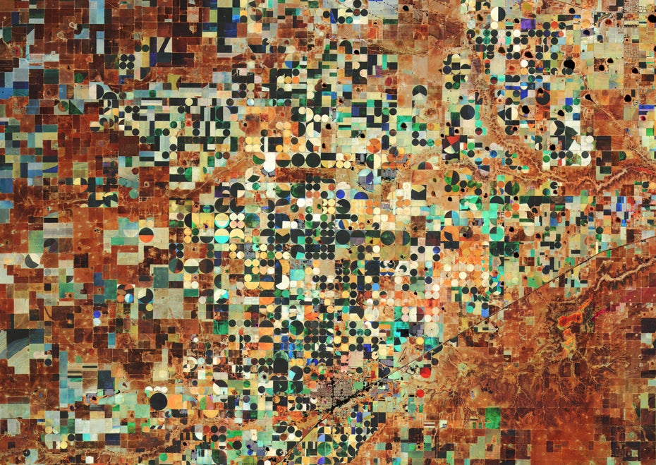 Die Landwirtschaftsflächen rund um Hereford, Texas, sehen aus wie eine bunte Patchwork-Decke.