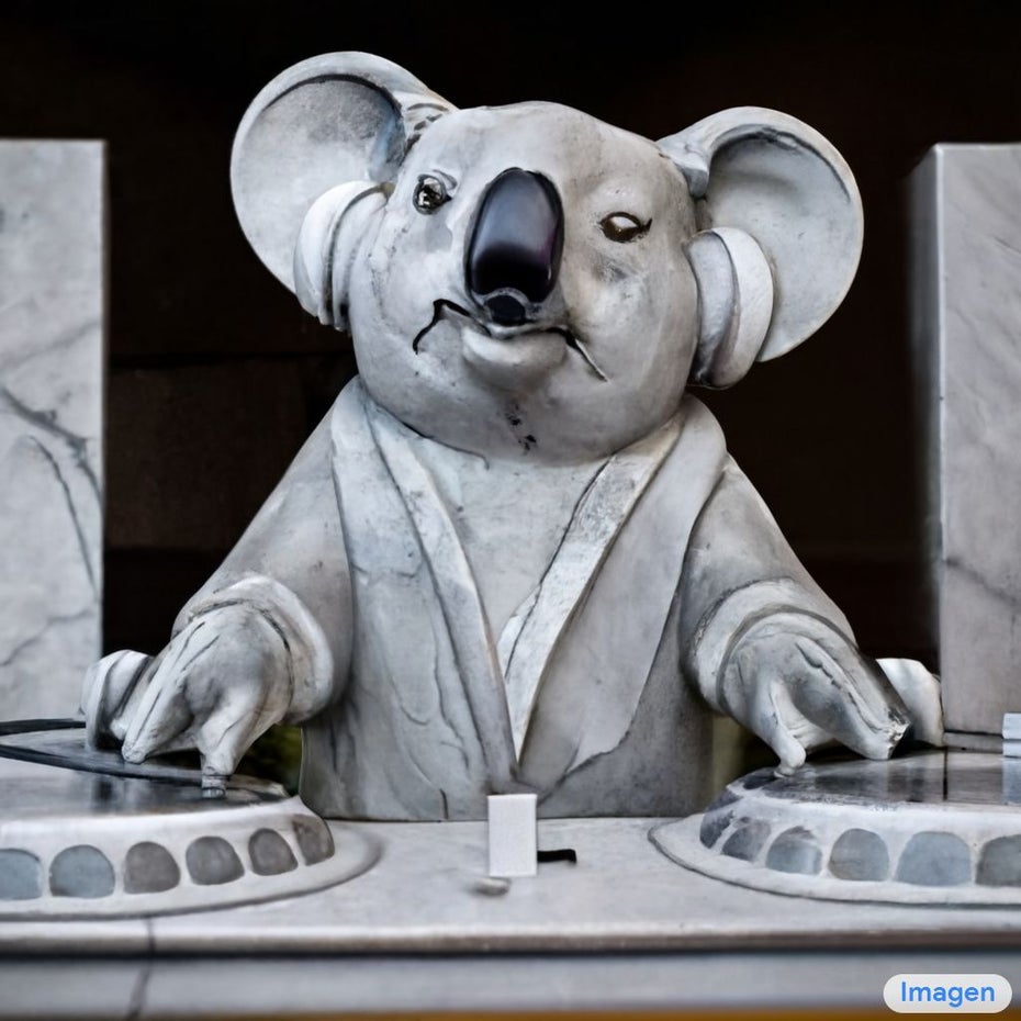 „Eine Mamorstatue eines Koala-Djs“ lautete die Anweisung für dieses Bild.