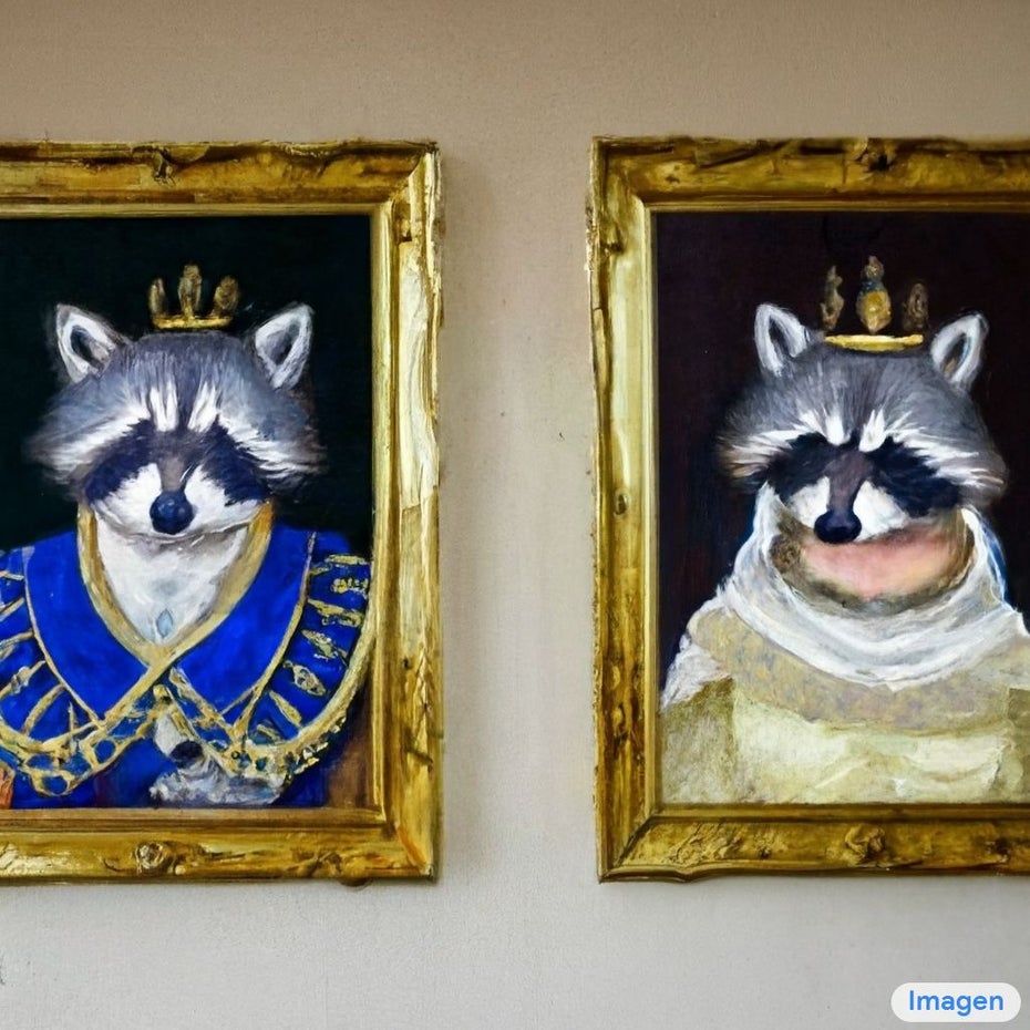 Das ist das Ergebnis von: „Ölgemälde des königlichen Waschbärkönigspaars“.