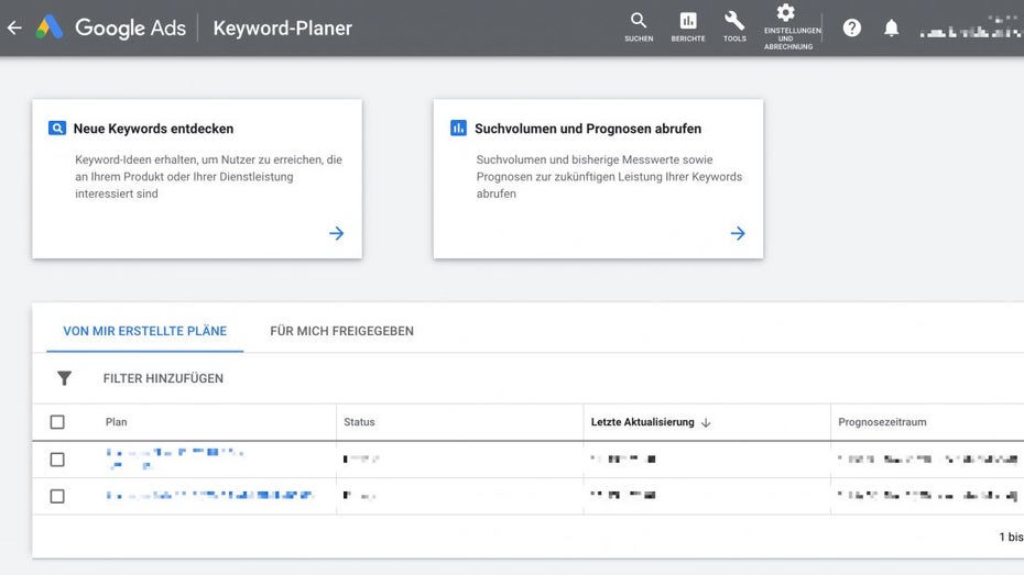 Der Google Keyword Planner