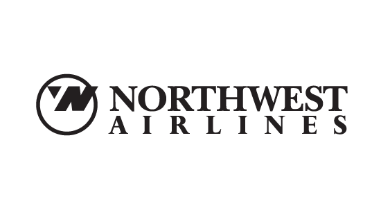 Neben dem schwarzen Schriftzug „NORTHWEST AIRLINES“ befindet sich der Umriss eines schwarzen Kreises. In der oberen Hälfte ist leicht nach rechts versetzt ein W, dessen obere linke Ecke durch einen weißen Balken abgetrennt ist.