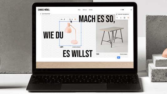 Ein Laptop, der den Kreativen Editor von Squarespace zeigt