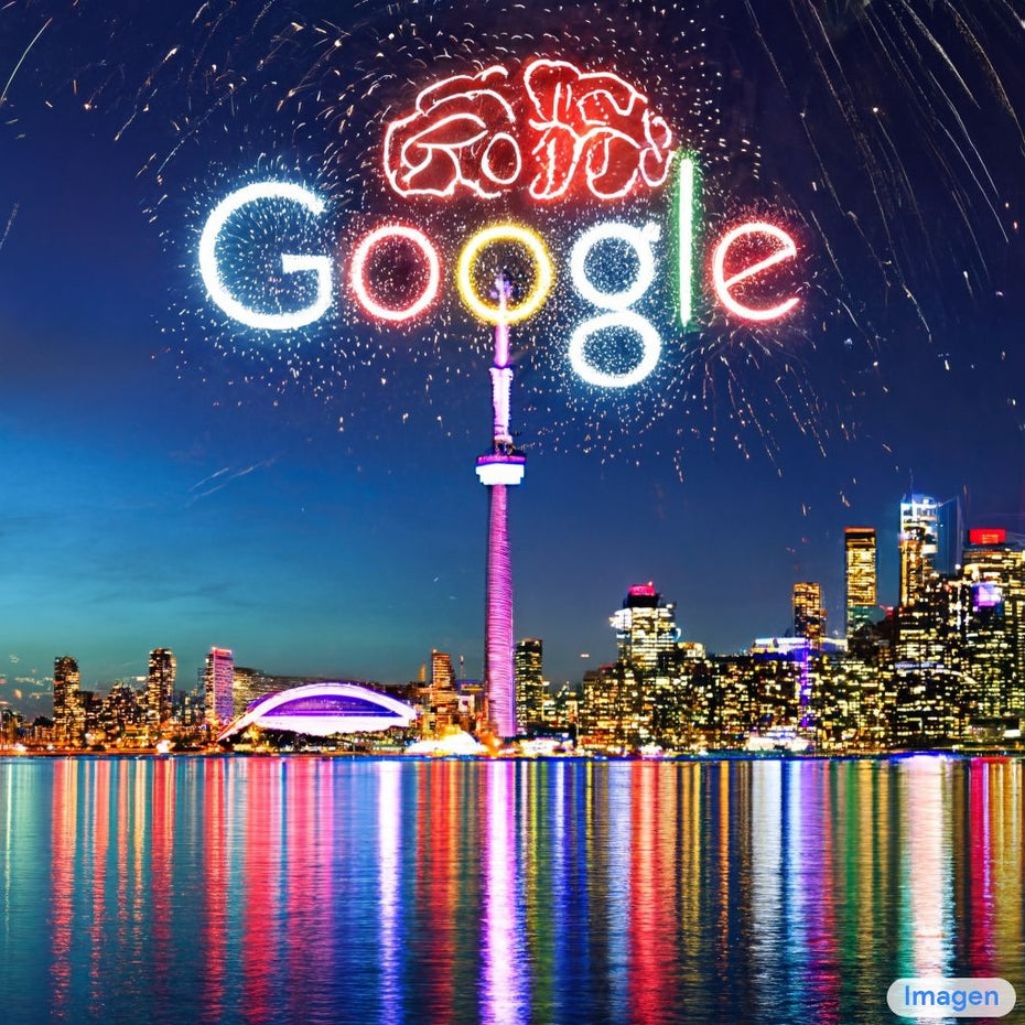 Das hat die Software aus „Toronto-Skyline mit Google-Brain-Logo“ gemacht.
