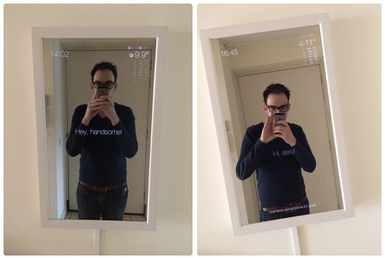 Dank Raspberry Pi seht ihr auf diesem Spiegel alle wichtigen Informationen. 